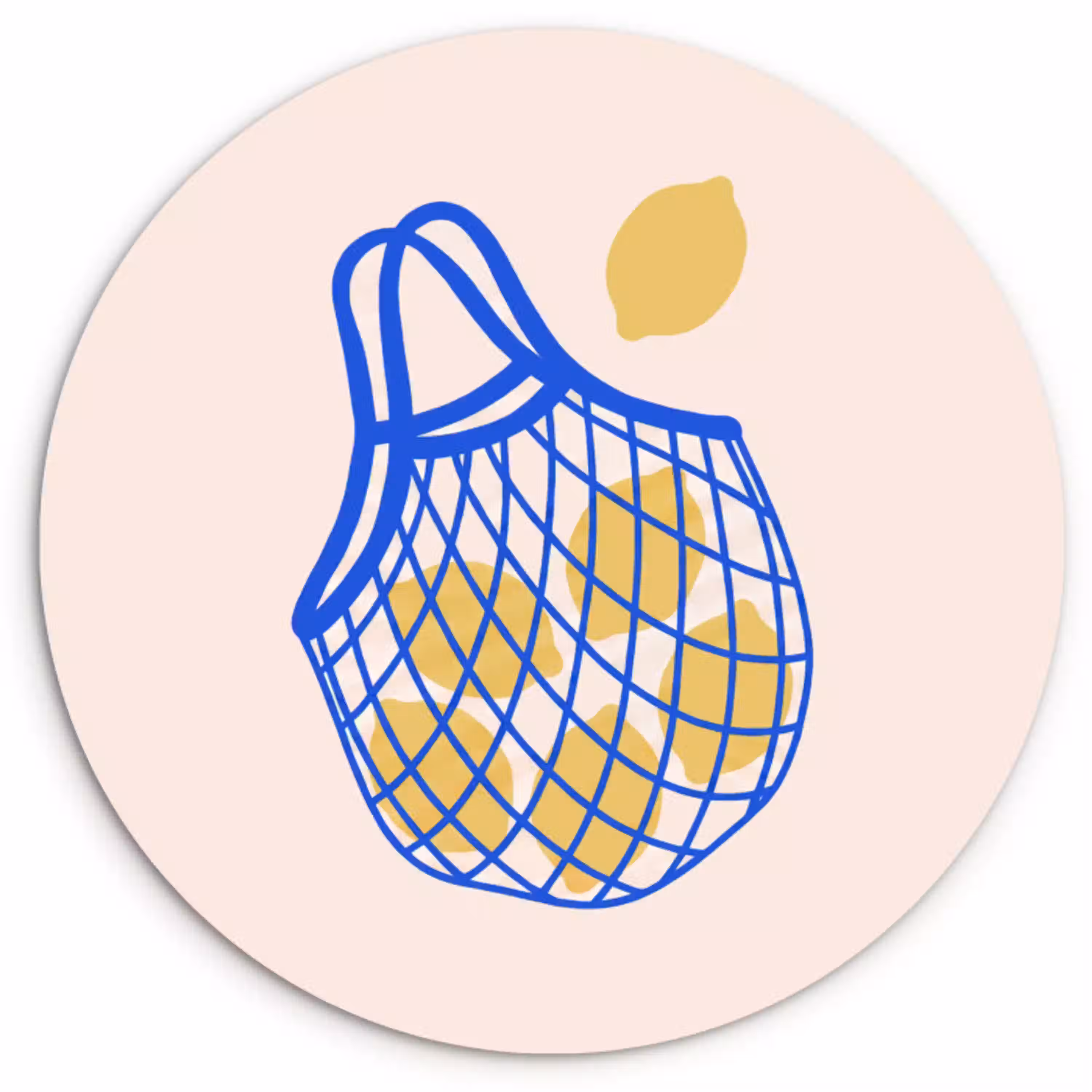 Eten - Citroen - Boodschappen - Abstract - Geel - Blauw Wandcirkel kunststof plaat 5mm dik klein -3d