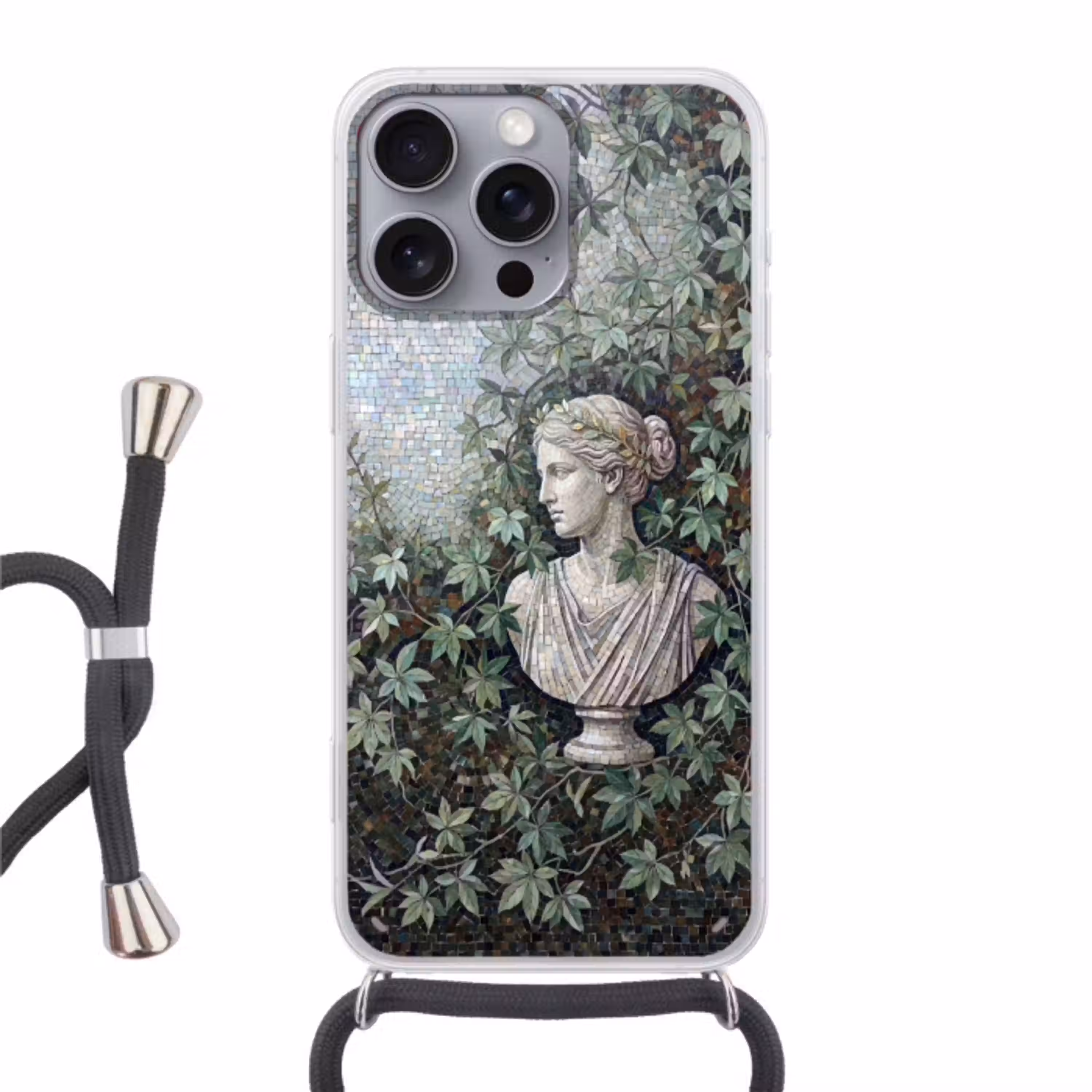 Vrouw - Klassiek - Mozaiëk - Natuur - Groen Hoesje iPhone 16 Pro Max met koord klein -3d