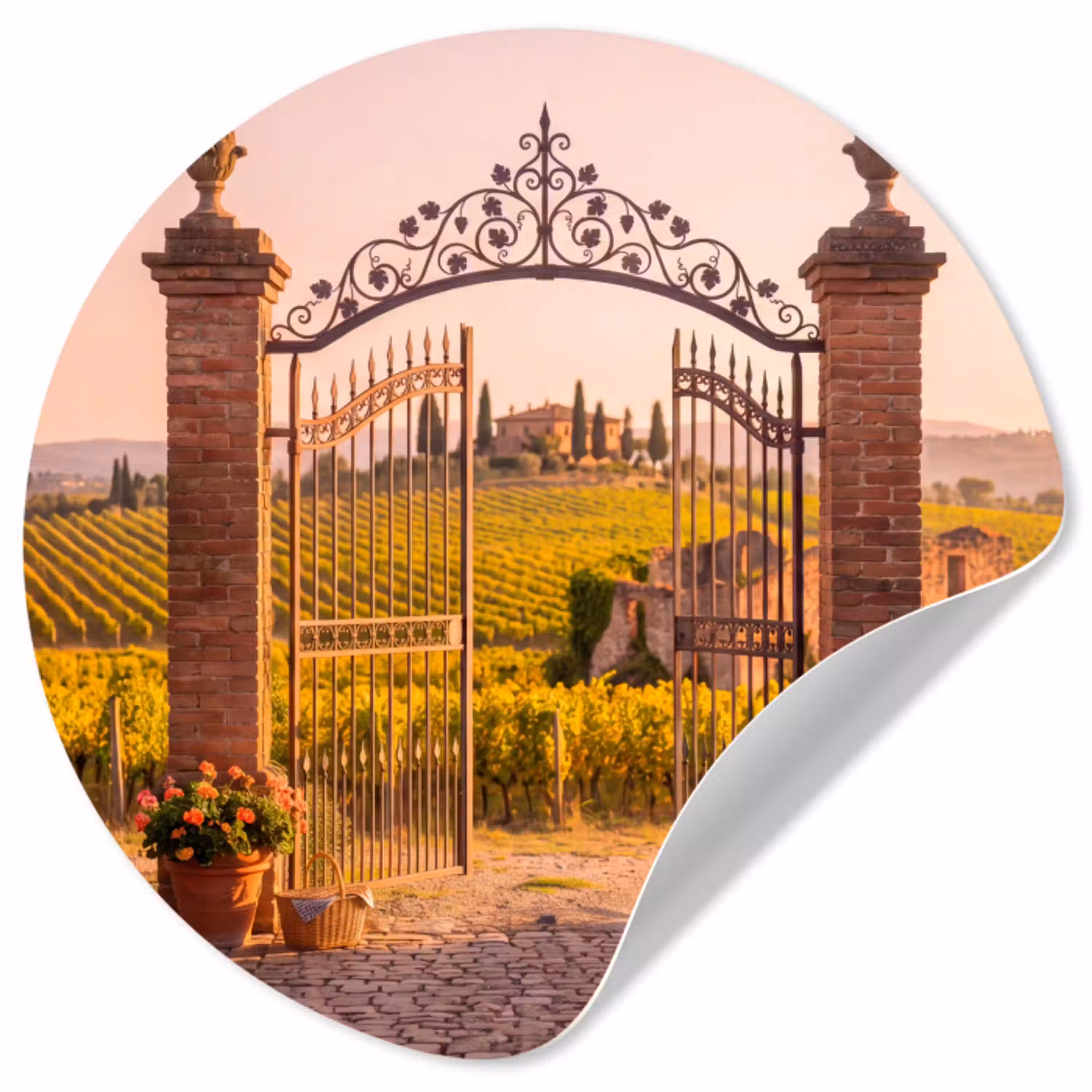 Poort - Landschap - Platteland - Zonlicht - Warm Wandcirkel behangsticker klein -3d