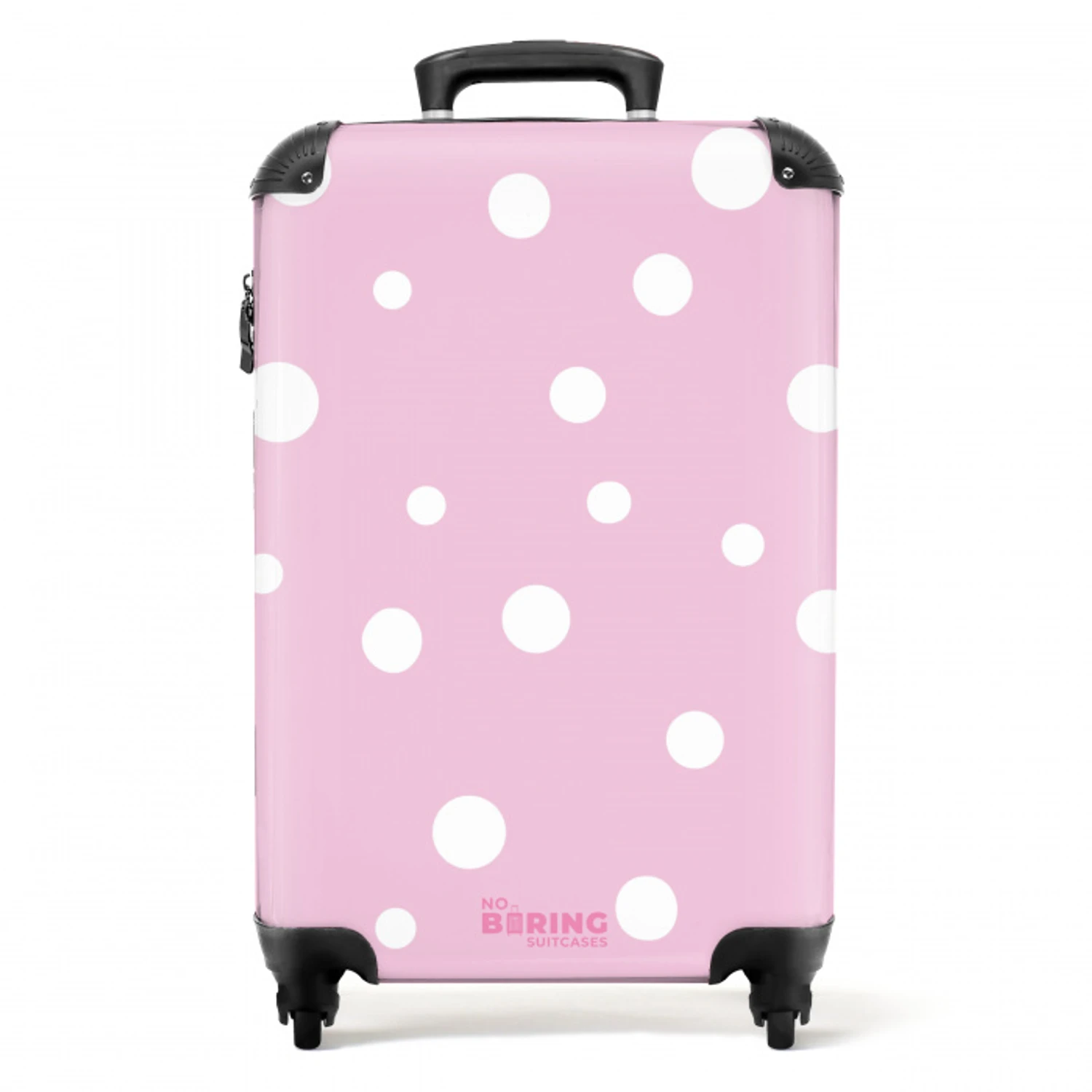Roze achtergrond met witte stippen NBS - Handbagage koffer - Unisex middel -productfoto_recht