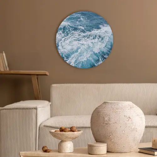 Golven - Oceaan - Blauw Akoestische PET Vilt - Rond klein -sfeer1