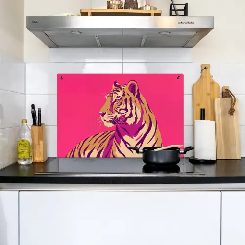 Tijger - Modern - Neon Inductie beschemer met haakjes klein -sfeer2