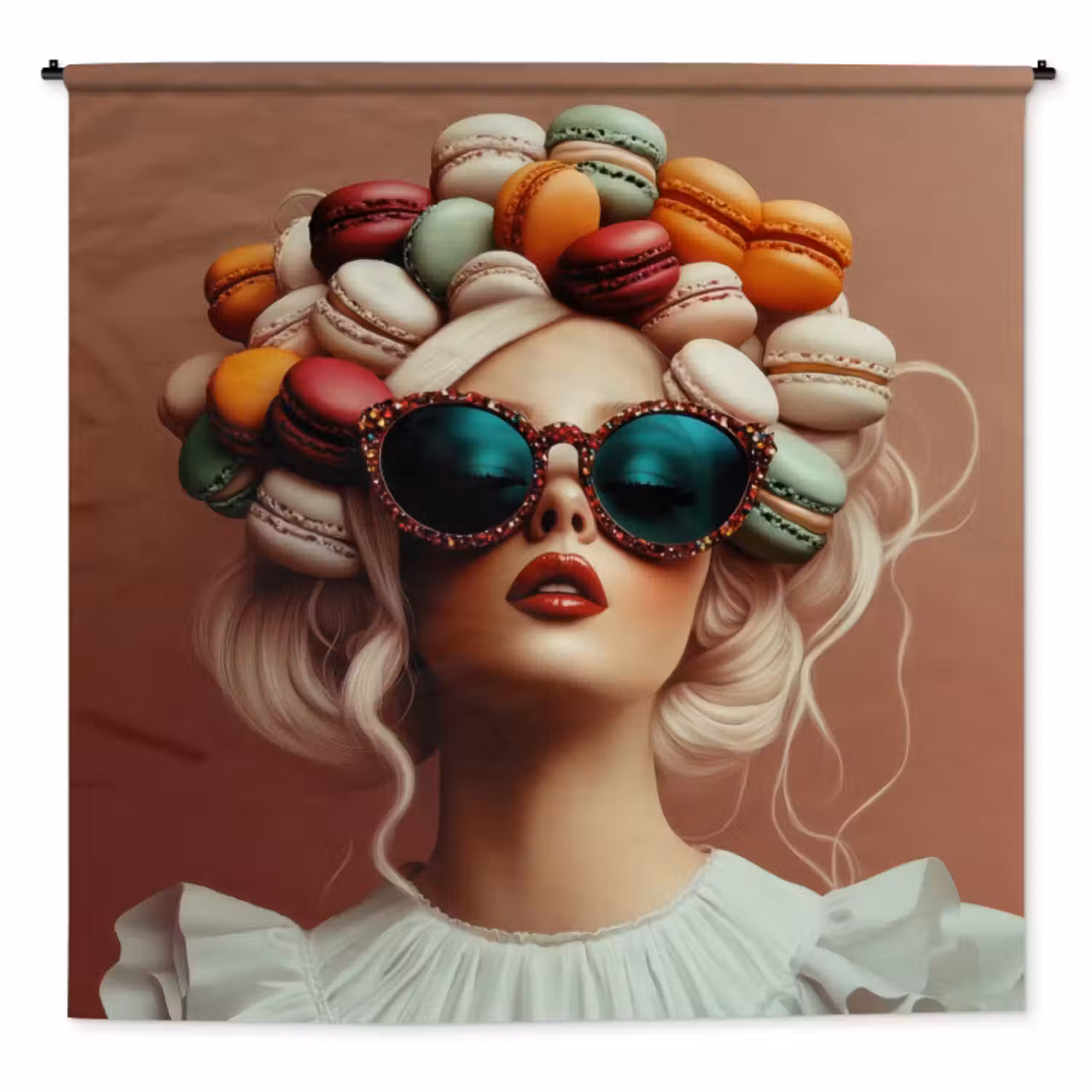 Wandkleed - Vrouw - Macarons - Bril