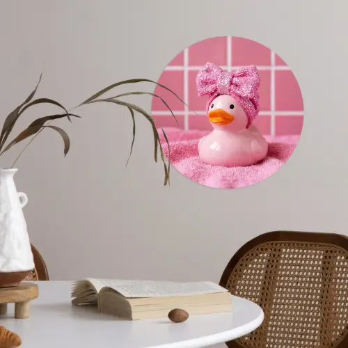 Badeend -Strik - Roze Wandcirkel behangsticker klein -sfeer3