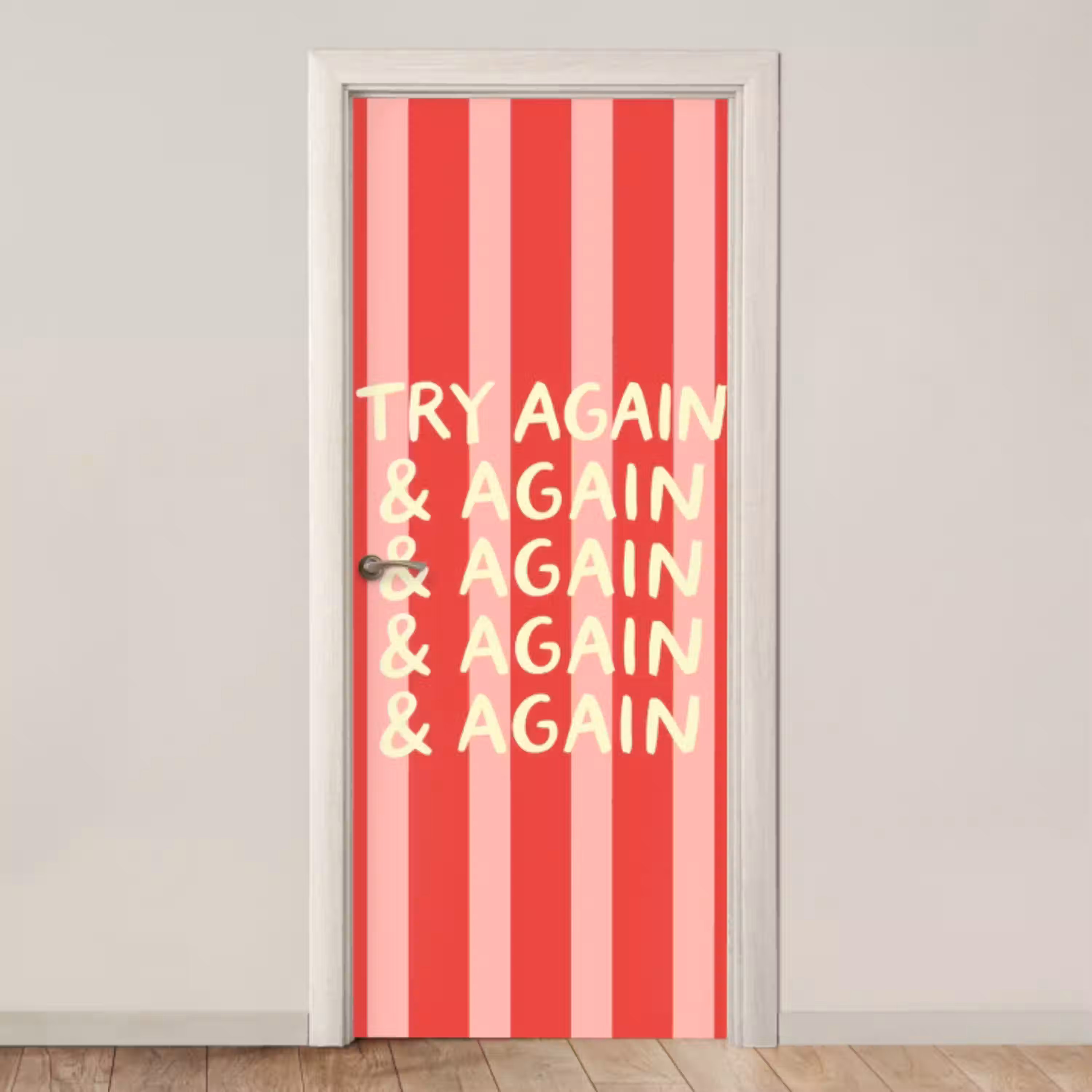 Strepen - Rood - Try again deurposter klein -3d_beige