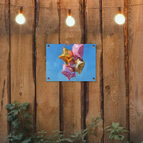 Ballonnen - Goud - Stervorm - Roze tuinposter los doek klein -sfeer1