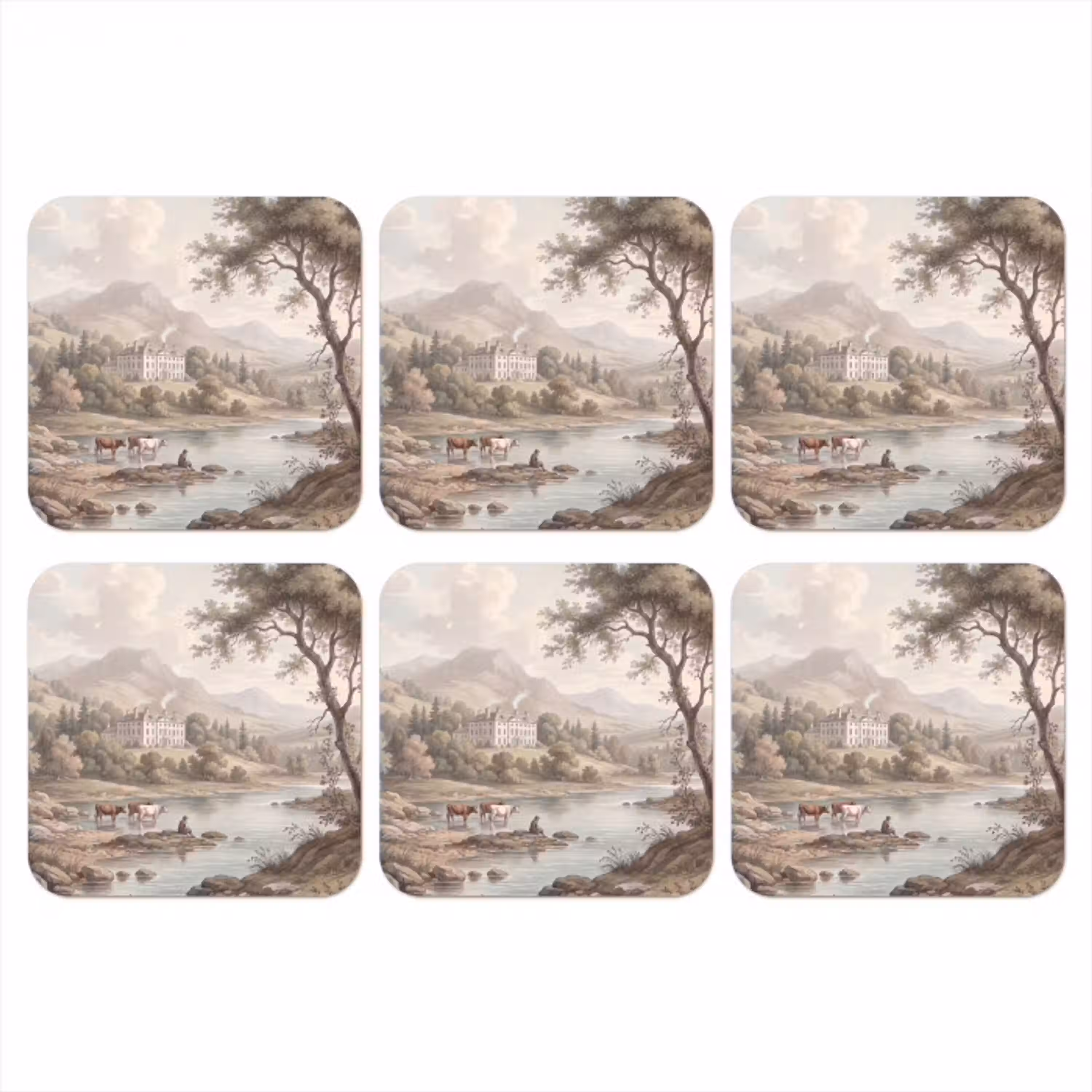 Landhuis - Rivier - Vee onderzetter kurk middel -3d