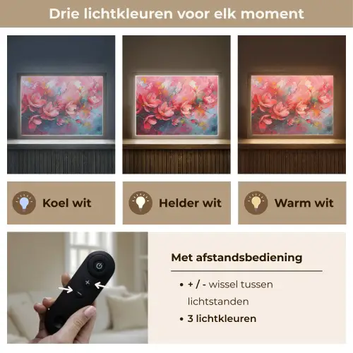 Bloemen - Roze - Natuur- Kunst - Abstract Light Box met batterij (Wandlamp) middel -USP_lichtkleurNL