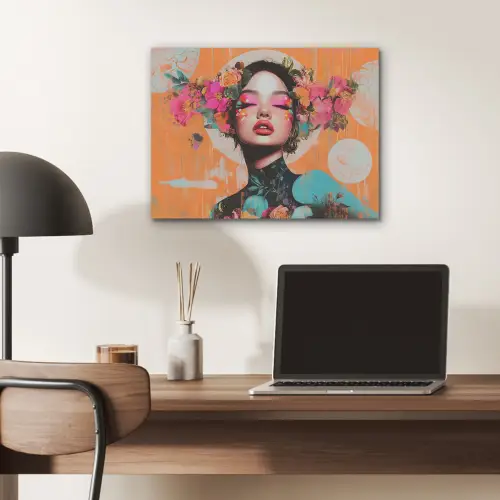 Portret - Vrouw - Abstract - Bloemen PET vilt klein -sfeer5