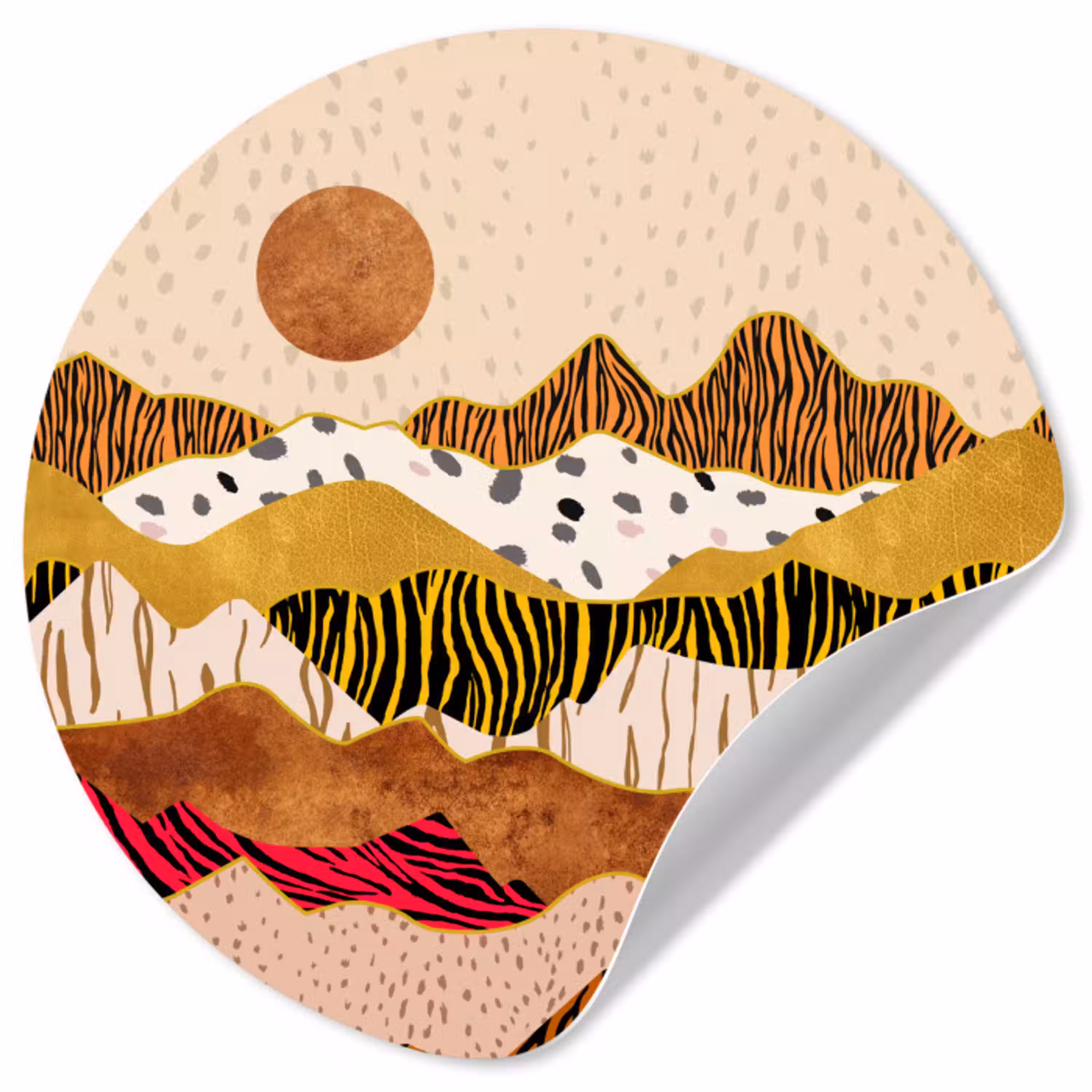 Tijgerprint - Pastel - Goud - Print - Tijger - Abstract Wandcirkel behangsticker klein -3d