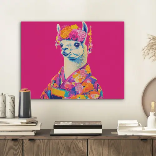 Lama - Kimono - Bloemenkrans - Felroze PET vilt klein -sfeer1