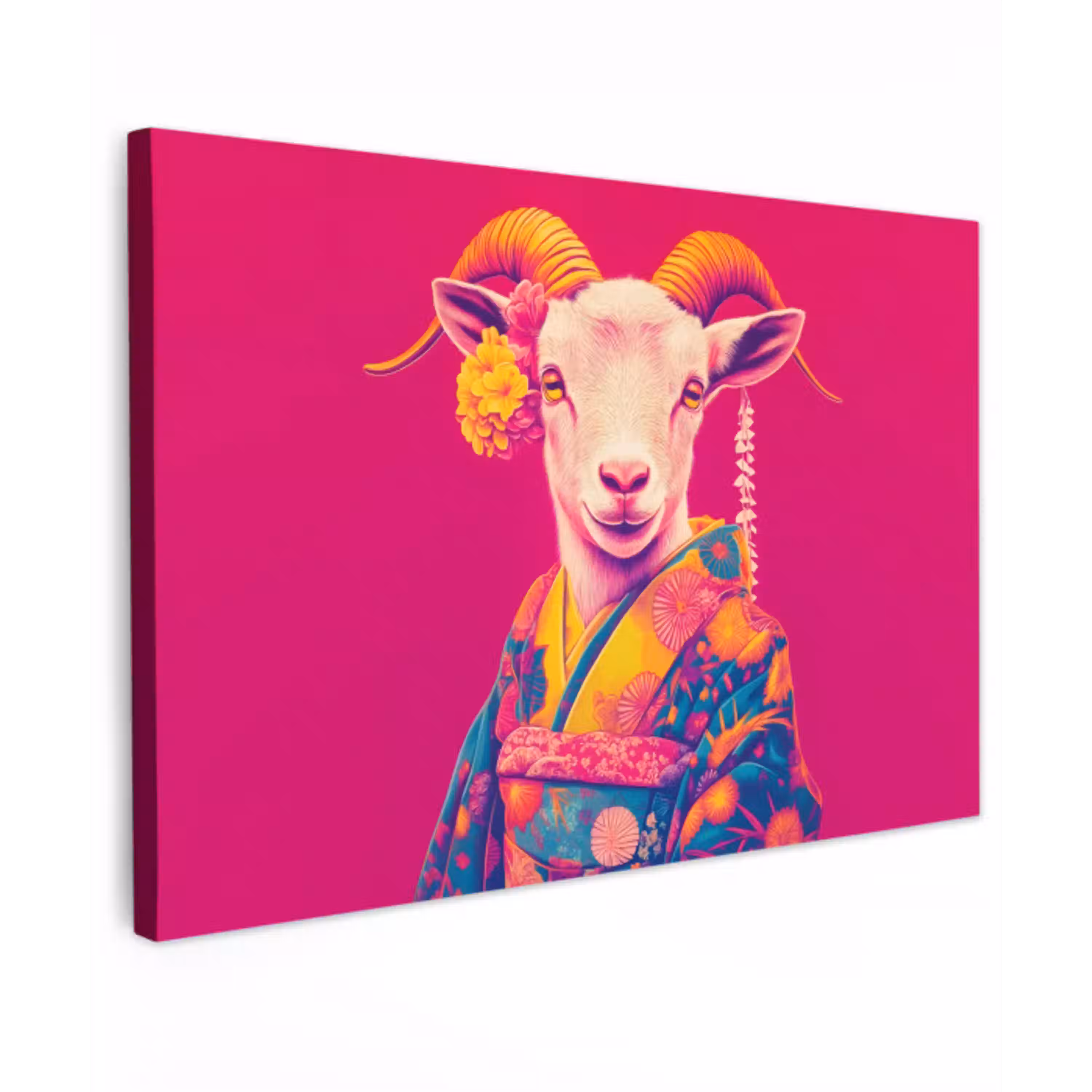 Geit - Hoorns - Kimono - Kleurrijk Tuinposter op houten frame 2 cm dik klein -3d