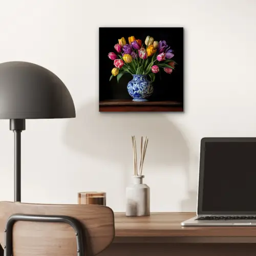 Tulpen - Kleuren - Hout - Vaas aluminium wit klein -sfeer5
