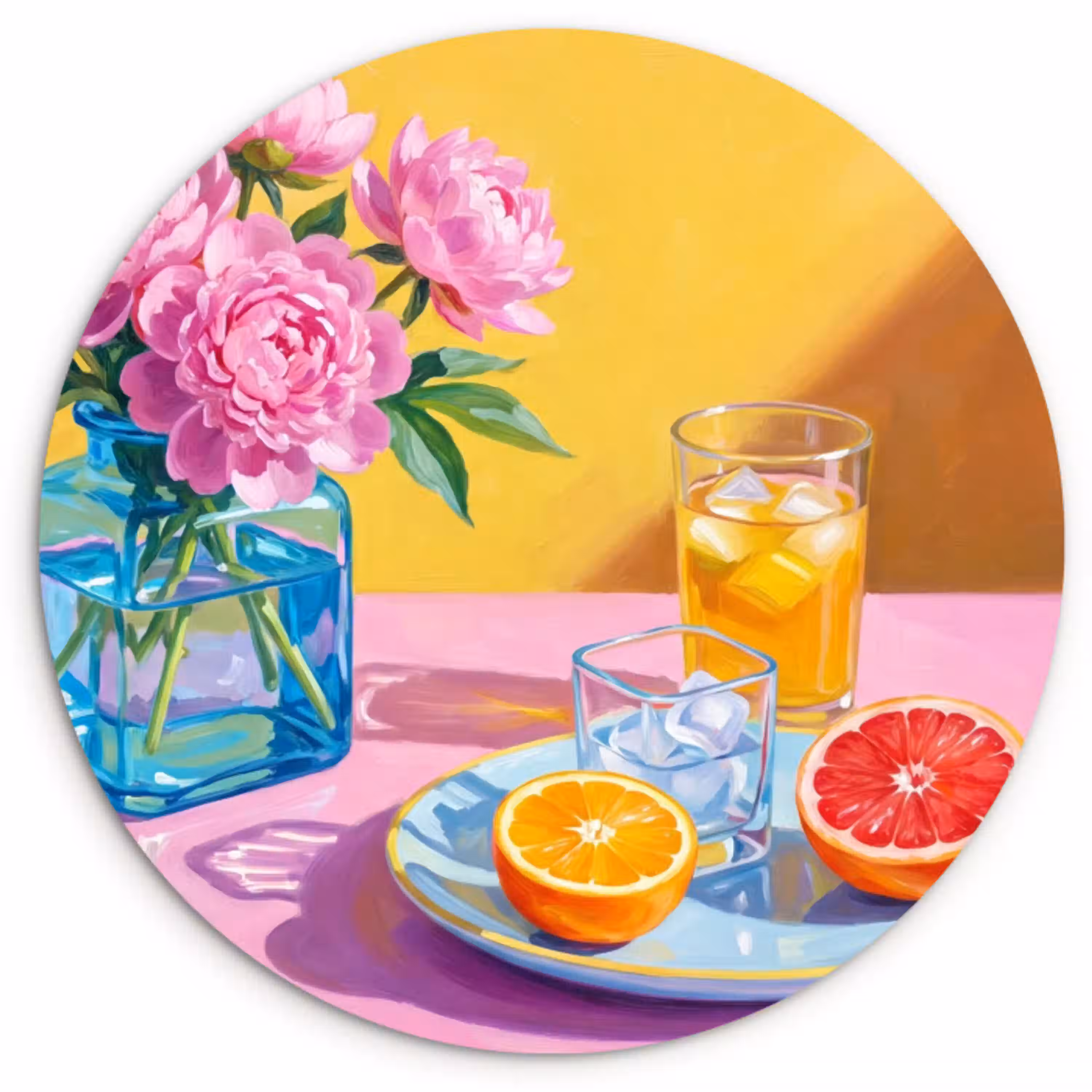 Bloemen - Roze - Modern Wandcirkel plexiglas klein -3d