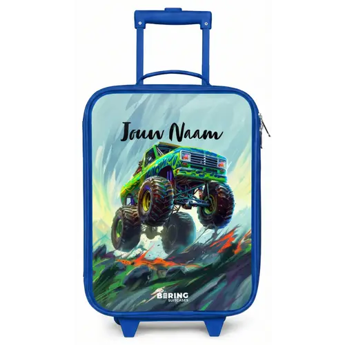 Groene Monstertruck met Penseelstreken Kinderkoffer - Blauw klein -zz3dotto