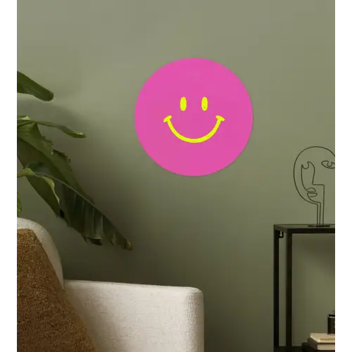 Smiley - Vrolijk - Roze Wandcirkel behangsticker klein -sfeer2