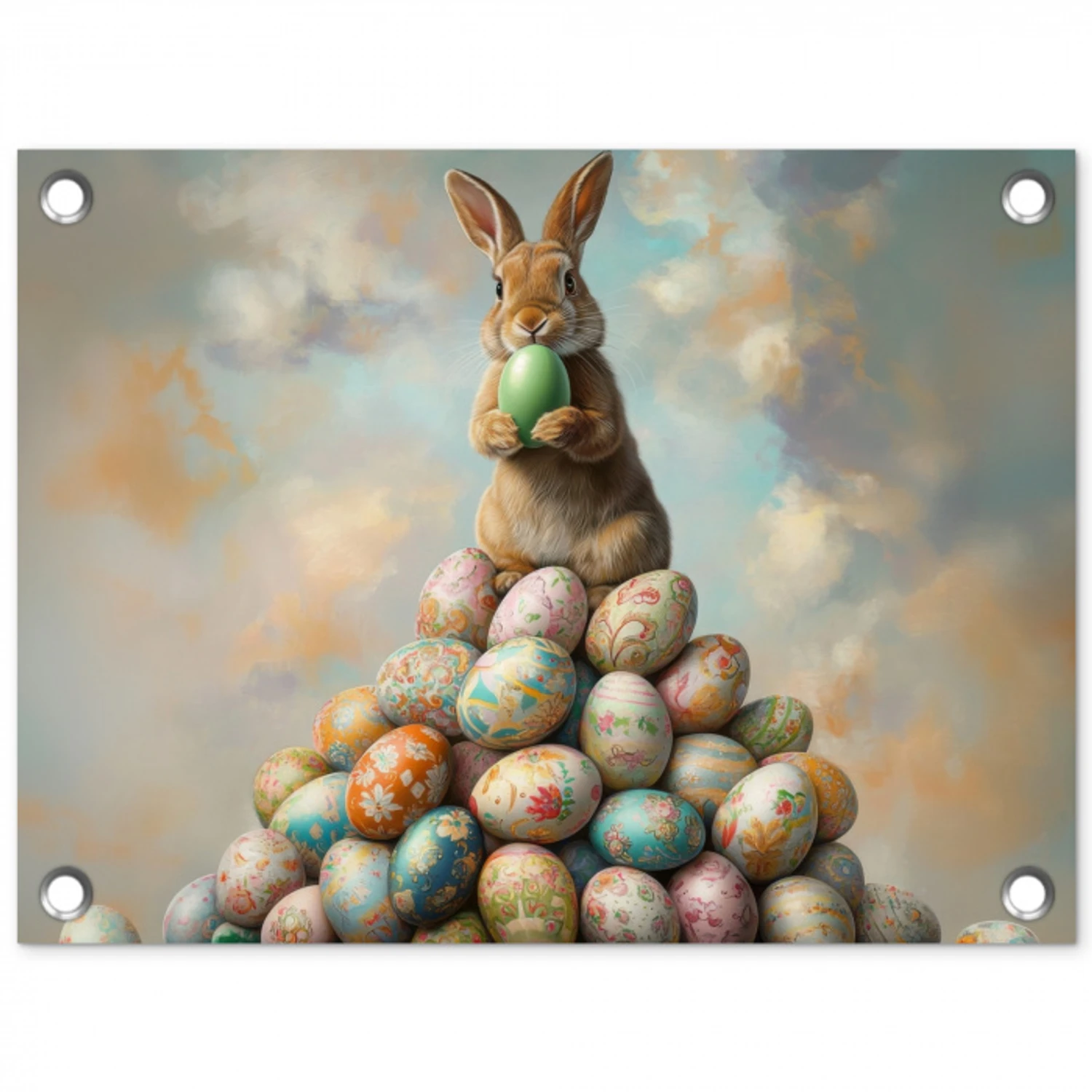 Konijn - Eieren - Kleurrijk tuinposter los doek klein -3d