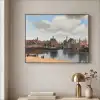 Vermeer - Stad - Oude meesters - Kunst Textielframe zwart klein -sfeer2