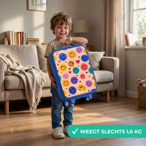 Vrolijk Smiley-patroon Kinderkoffer - Blauw klein -sfeer2_NL