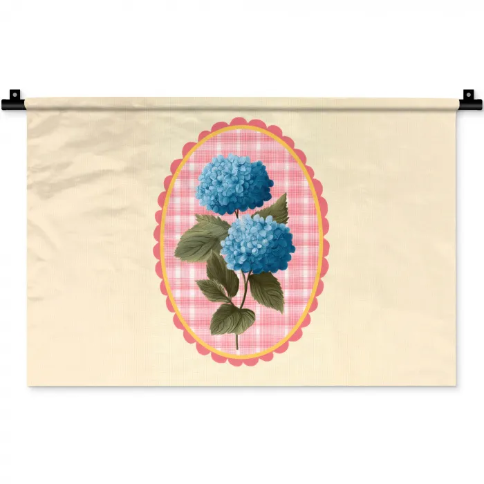 Bloemen - Blauw - Lijst - Bladeren Wandkleed katoen klein -zz3d
