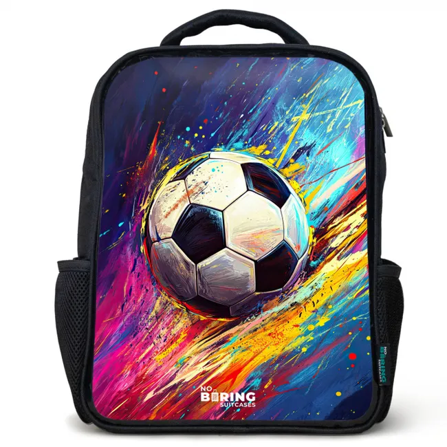 Neon - Voetbal - Kleurrijk Rugzak - Zwart middel -3d