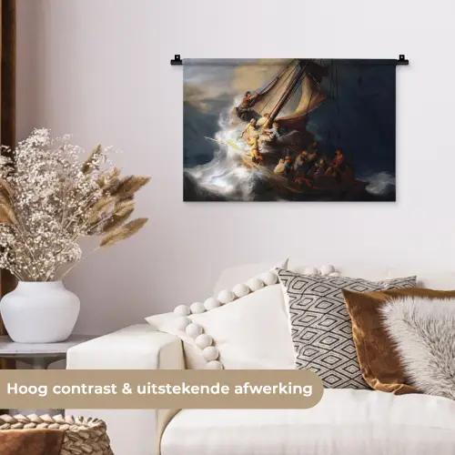 De storm op het meer van Galilea - Rembrandt van Rijn Wandkleed katoen klein -sfeer1