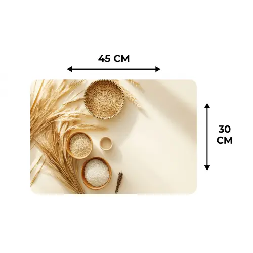 Granen - Hout - Kom - Beige Placemat vinyl groot -specs