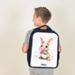 Bruin konijntje met roze bellen Rugzak - Zwart middel -sfeer2