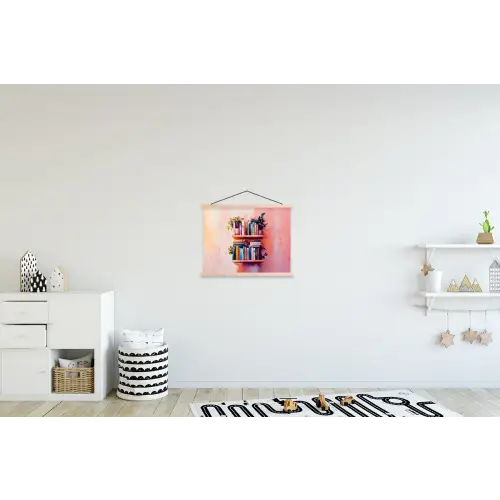 Planken - Boeken - Bladeren textielposter latten blank klein -kinderkamer