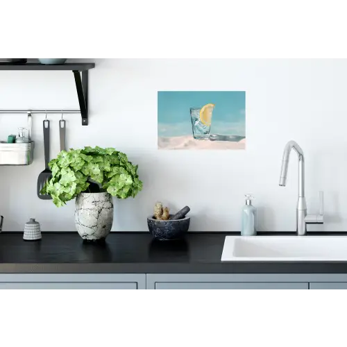 Glas - ijsblokjes - Citroen Muursticker klein -keuken