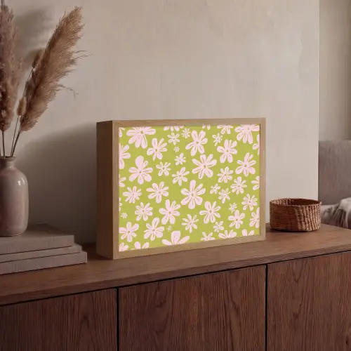 Bloemen - Roze - Getekend - Patroon Light Box met batterij (Wandlamp) middel -sfeer2