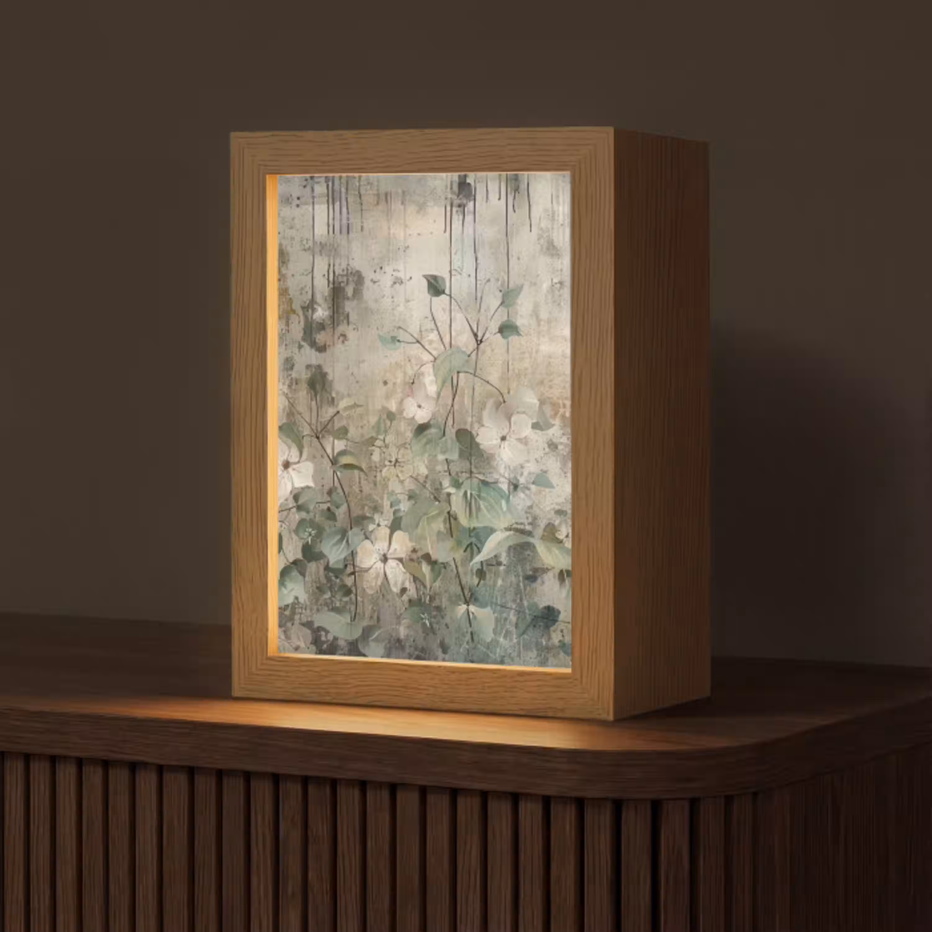 Bloemen - Bladeren - Abstract - Modern Light Box met kabel (Tafellamp) klein -z3d_website
