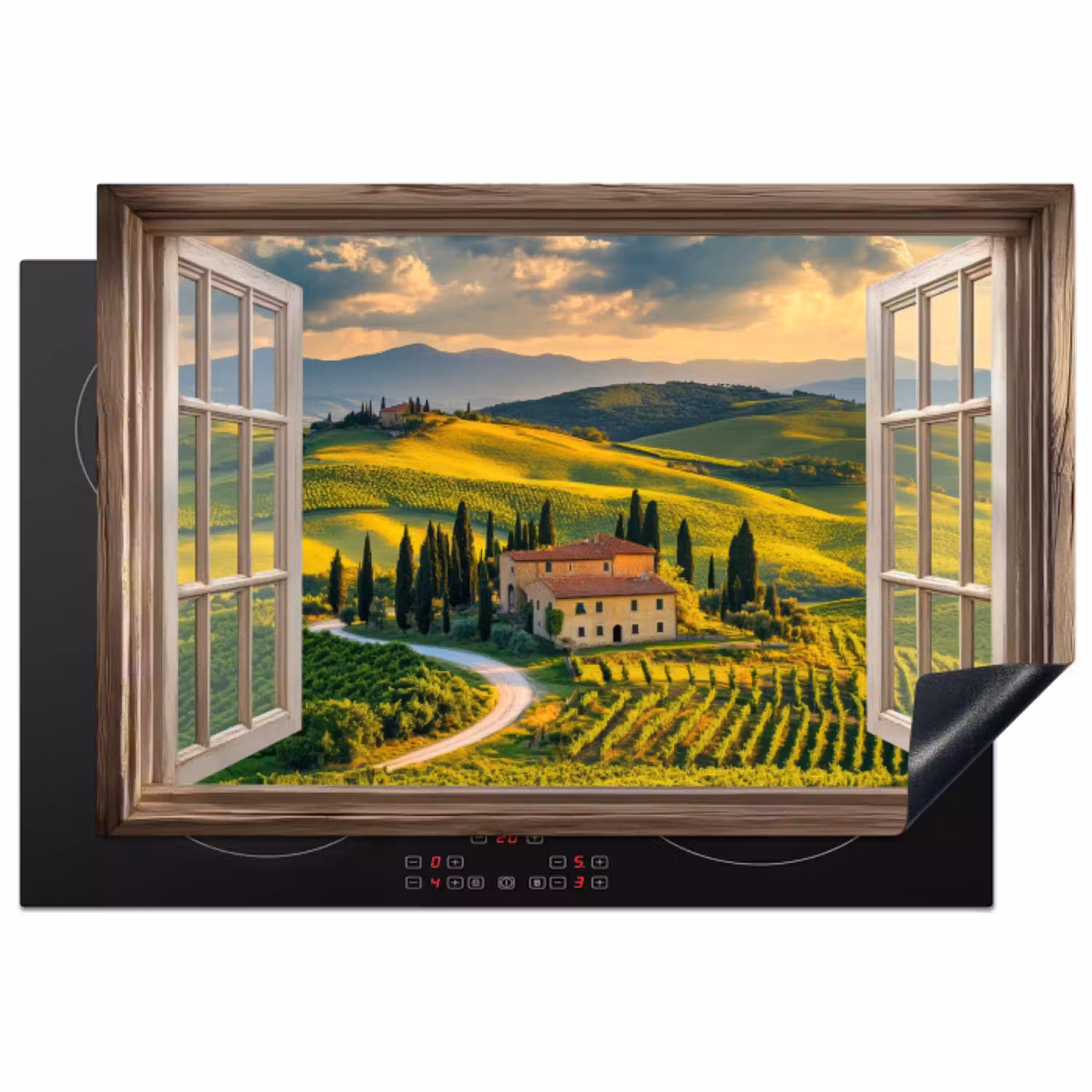 Doorkijk - Toscane - Uitzicht - Landschap - Zomer Inductie beschermer vinyl 3mm klein -3d