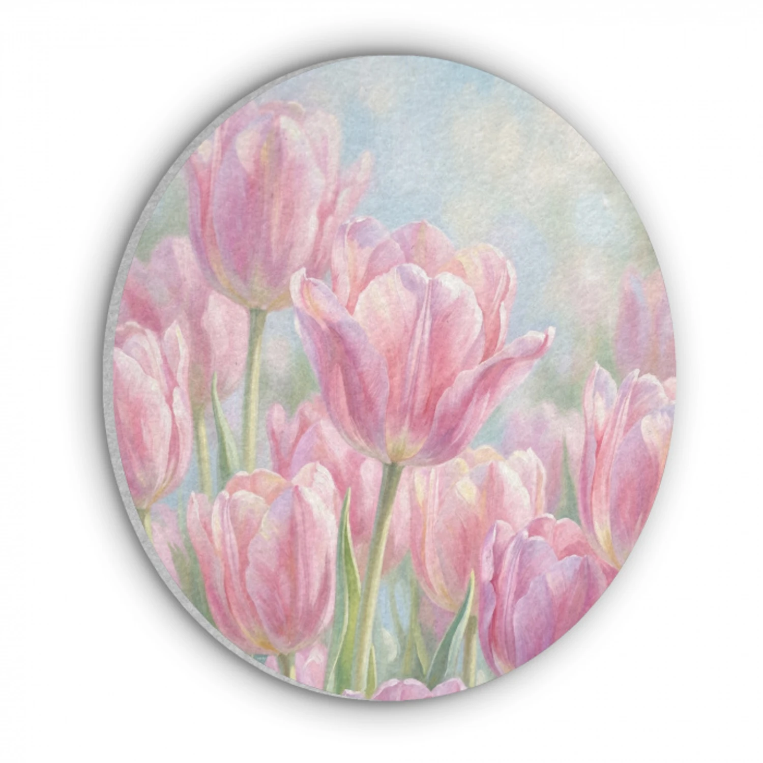 Tulpen - Veld - Lente - Roze Akoestische PET Vilt - Rond klein -3d