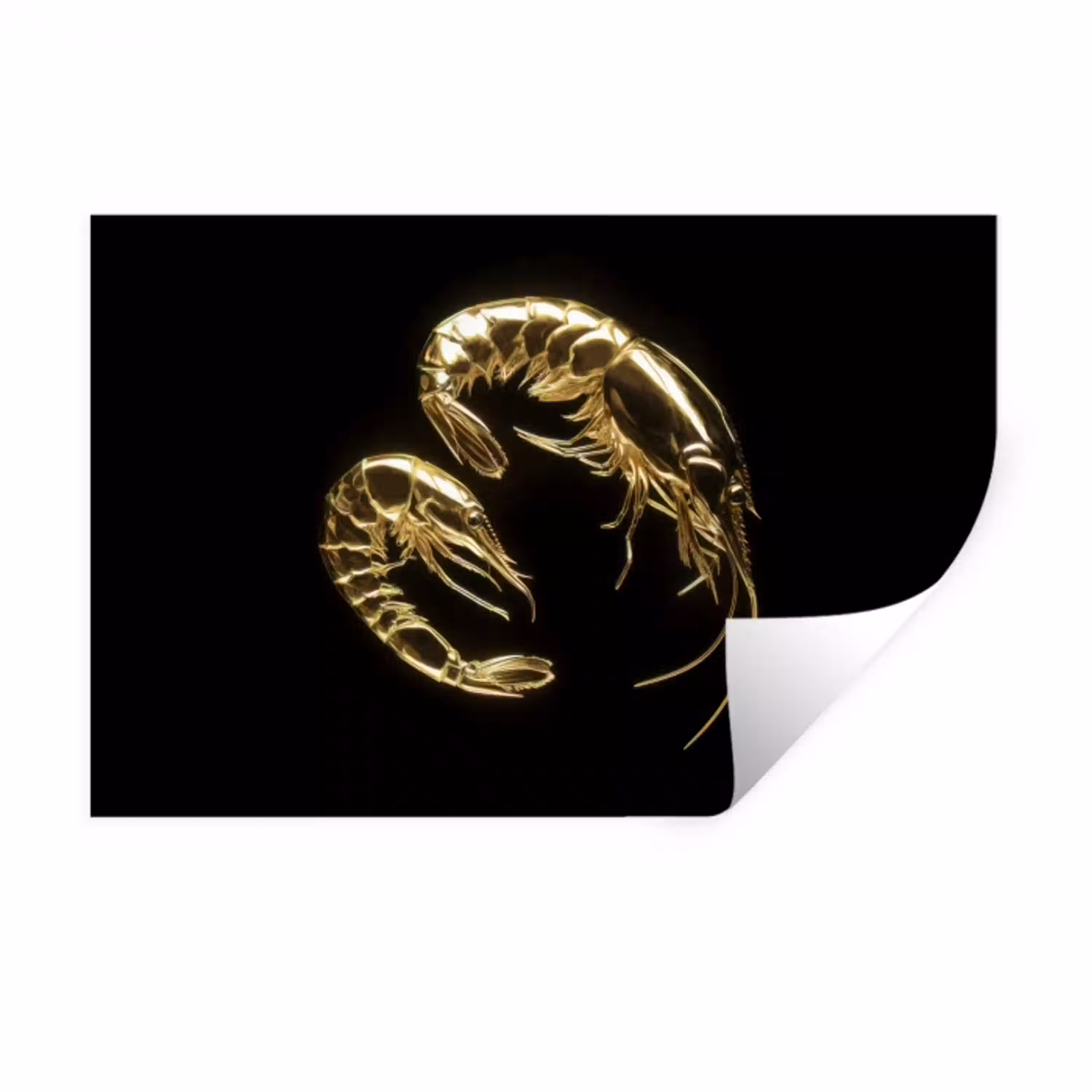 Garnalen - Zwart - Goud - Dieren Muursticker klein -3d