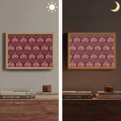Bloemen - Waaier - Paars Light Box met batterij (Wandlamp) middel 907 -sfeer3