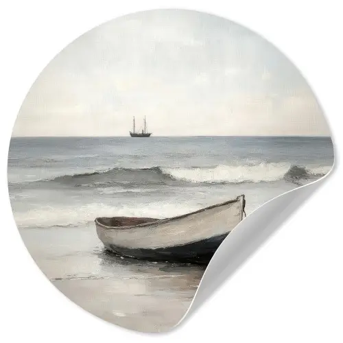Roeiboot - Zee - Horizon Wandcirkel behangsticker klein -3d