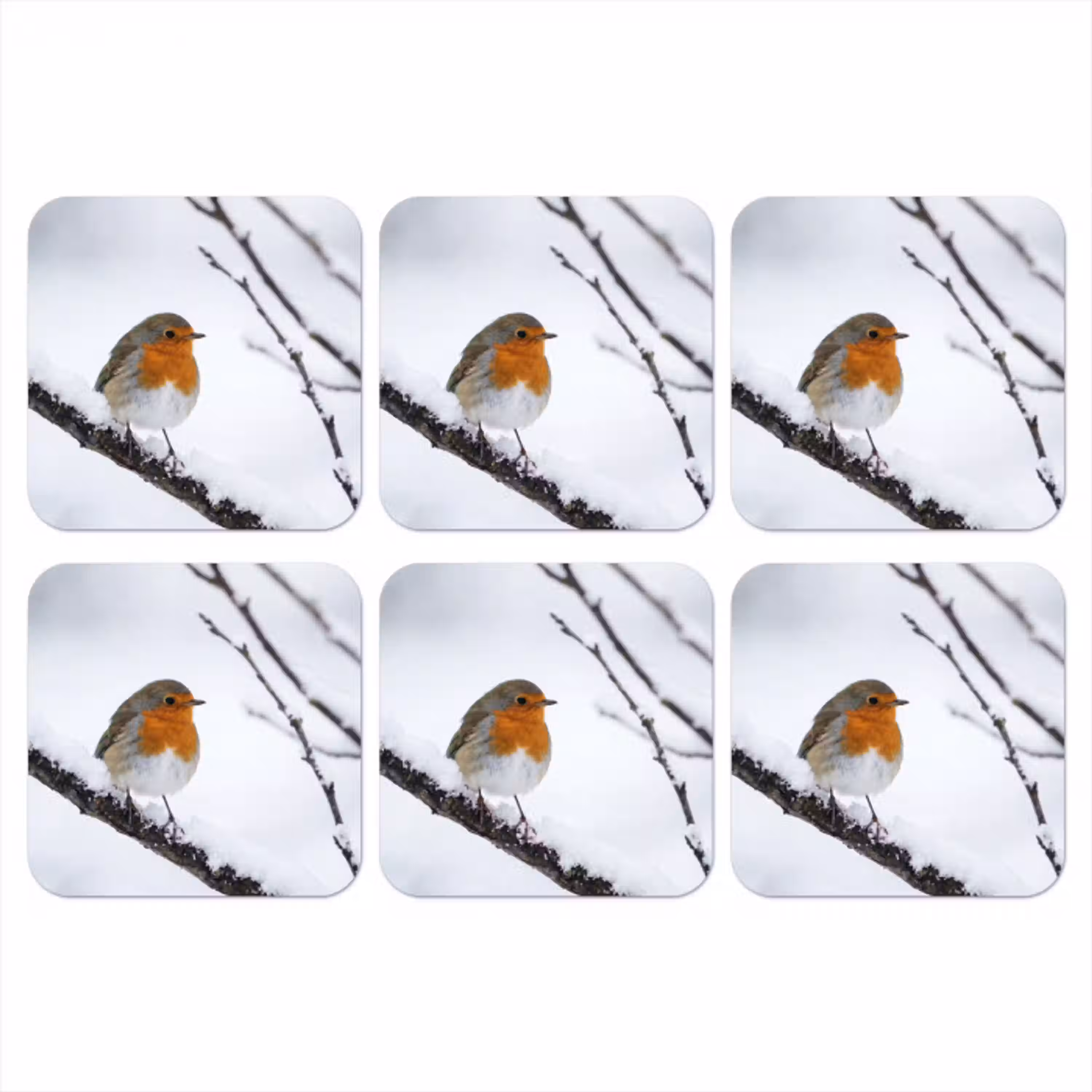 Roodborstje - Tak - Sneeuw - Winter - Levendig onderzetter kurk middel -3d