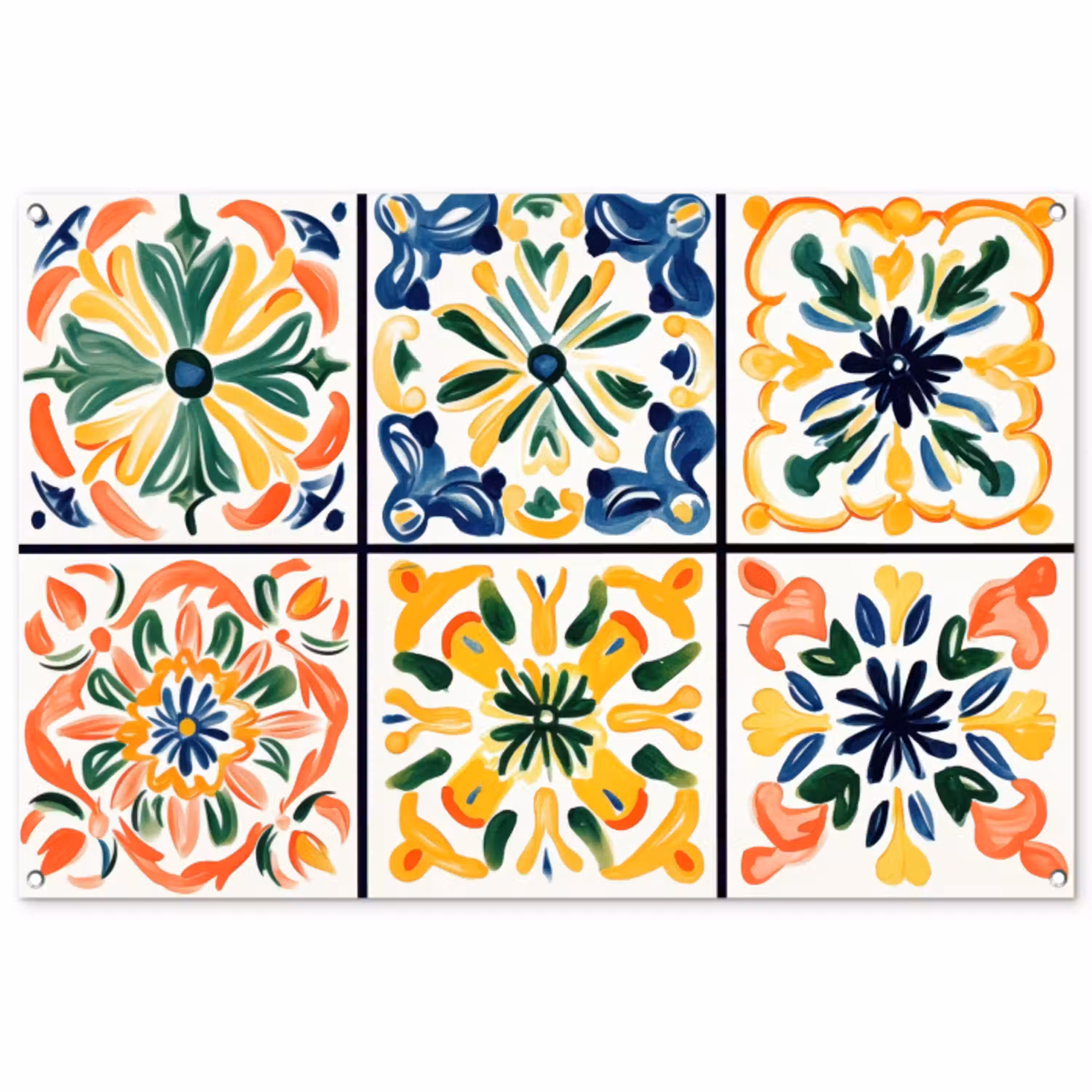 Spaans - Tegels - Keramiek - Bloemen tuinposter los doek groot -3d