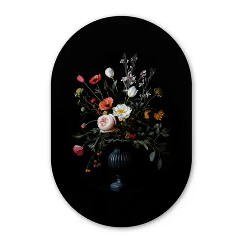 Bloemstuk - Vaas - Zwart Wandcirkel Ovaal Glas middel -3d
