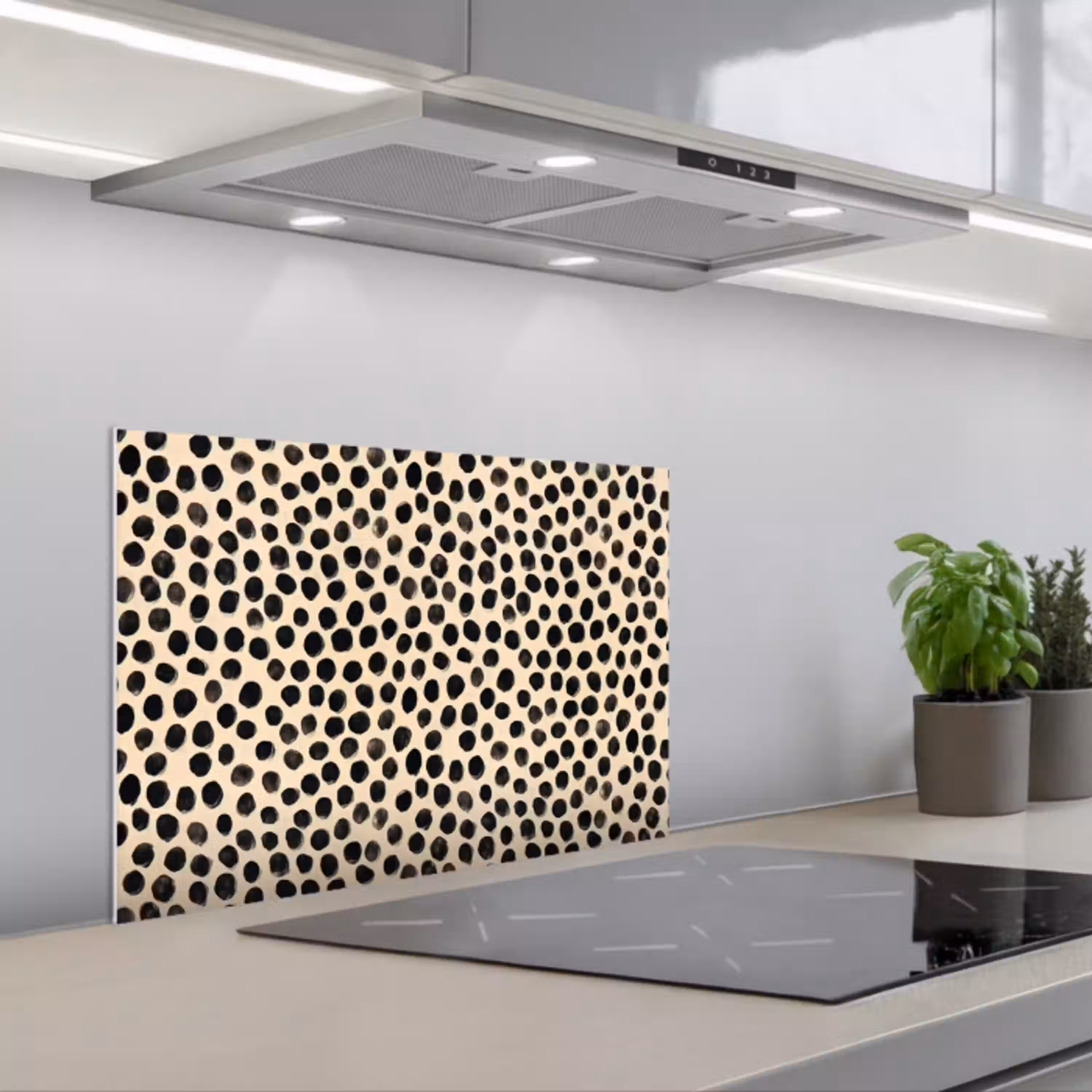 Stippen - Patroon - Zwart keuken achterwand spatscherm klein 900 -3d_schuin