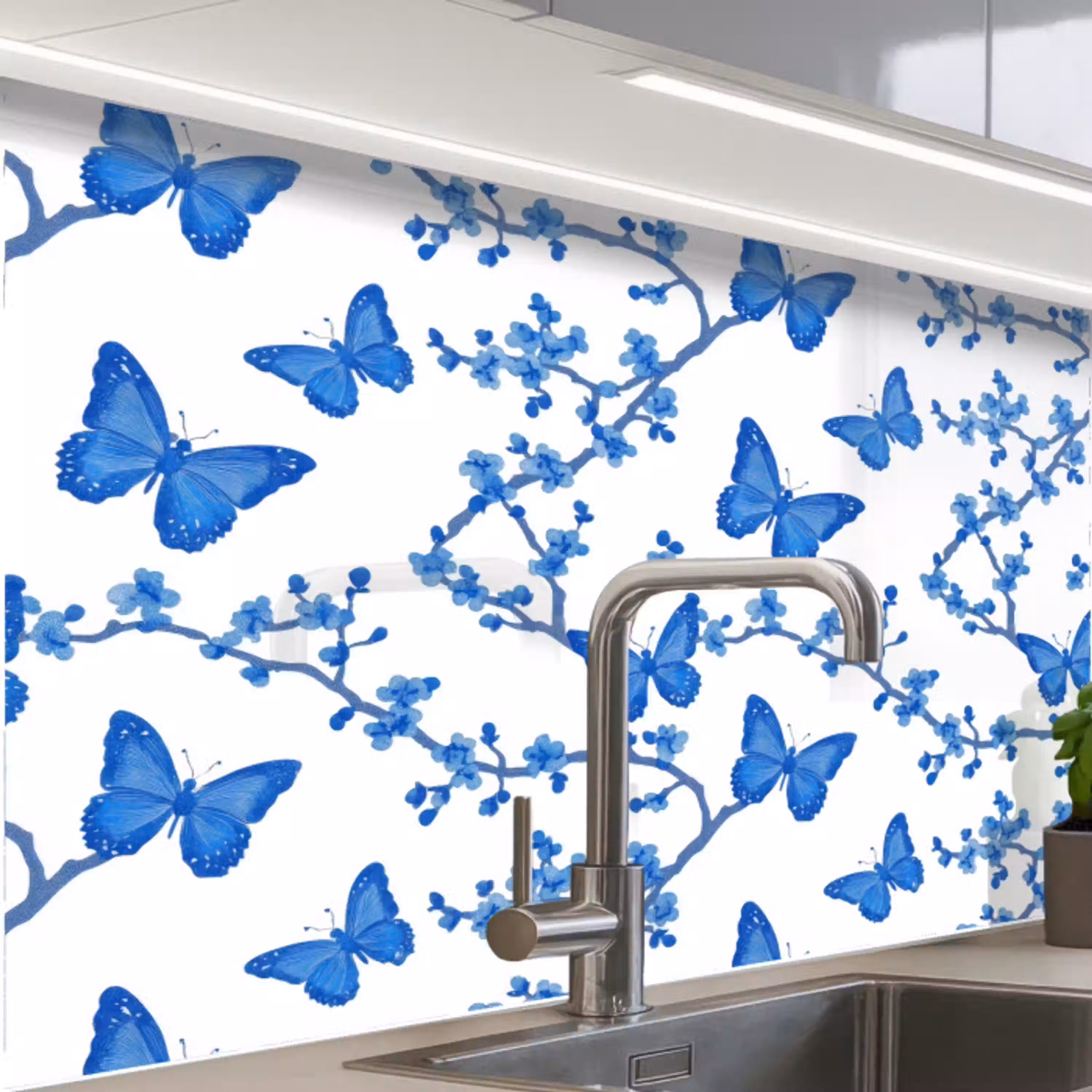Vlinder - Bloemen - Blauw keuken achterwand 2 middel 865 -zzzz3d_schuin