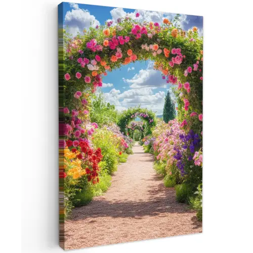 Doorkijk - Bloemen - Kleurrijk - Natuur Tuinposter op houten frame 2 cm dik klein -3d
