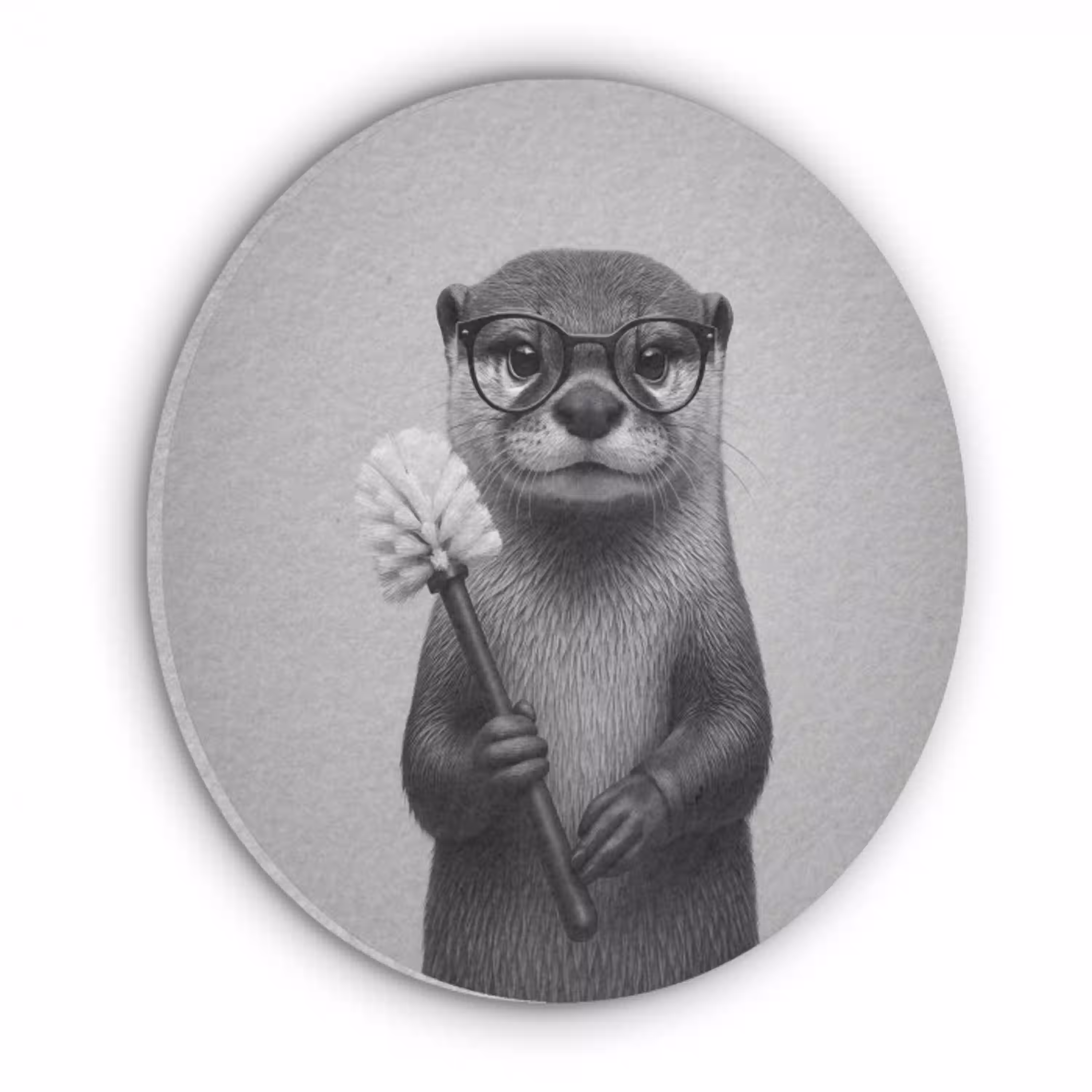 Otter - Wc-borstel - Bril - Zwart - Wit Akoestische PET Vilt - Rond klein -3d