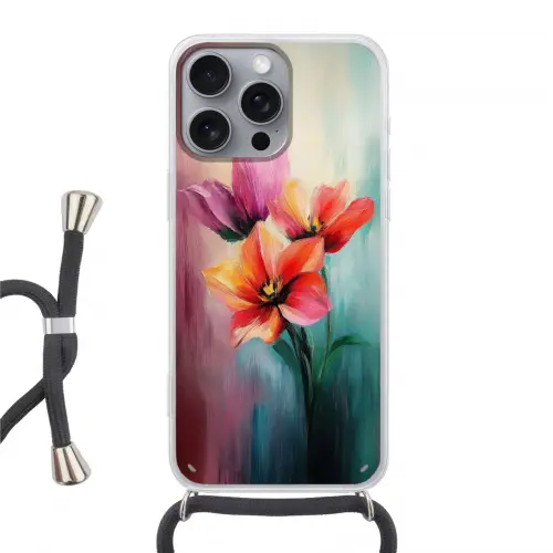 Tulpen - Lichtreflecties - Kleurverloop Hoesje iPhone 16 Pro Max met koord klein -3d