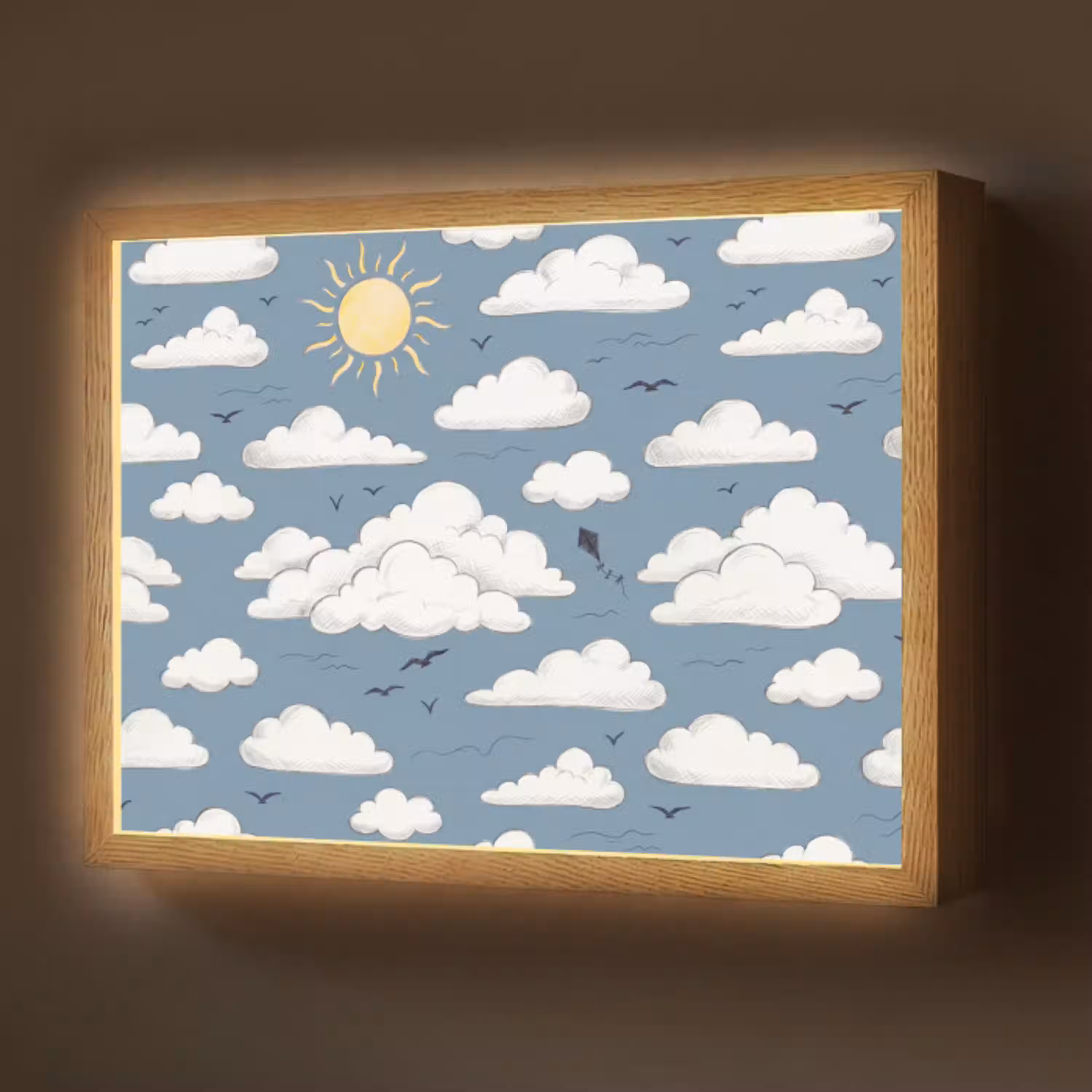 Lucht - Zon - Wolken - Natuur - Blauw Light Box met batterij (Wandlamp) middel -z3d_website