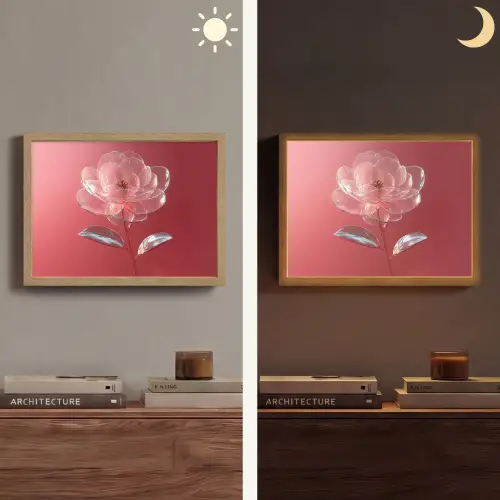 Sierlijk - Bloem - Roze - Glazen Light Box met batterij (Wandlamp) middel -sfeer3