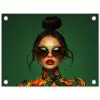 Vrouw - Groen - Modern - Bril - Abstract tuinposter los doek klein -3d