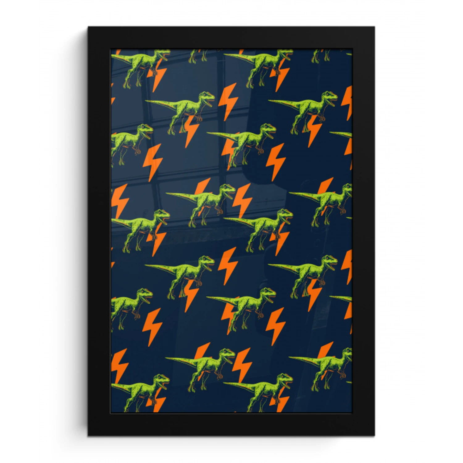Bliksemschichten - Oranje - Dinosaurussen fotolijst zwart zonder passe partout klein -3d