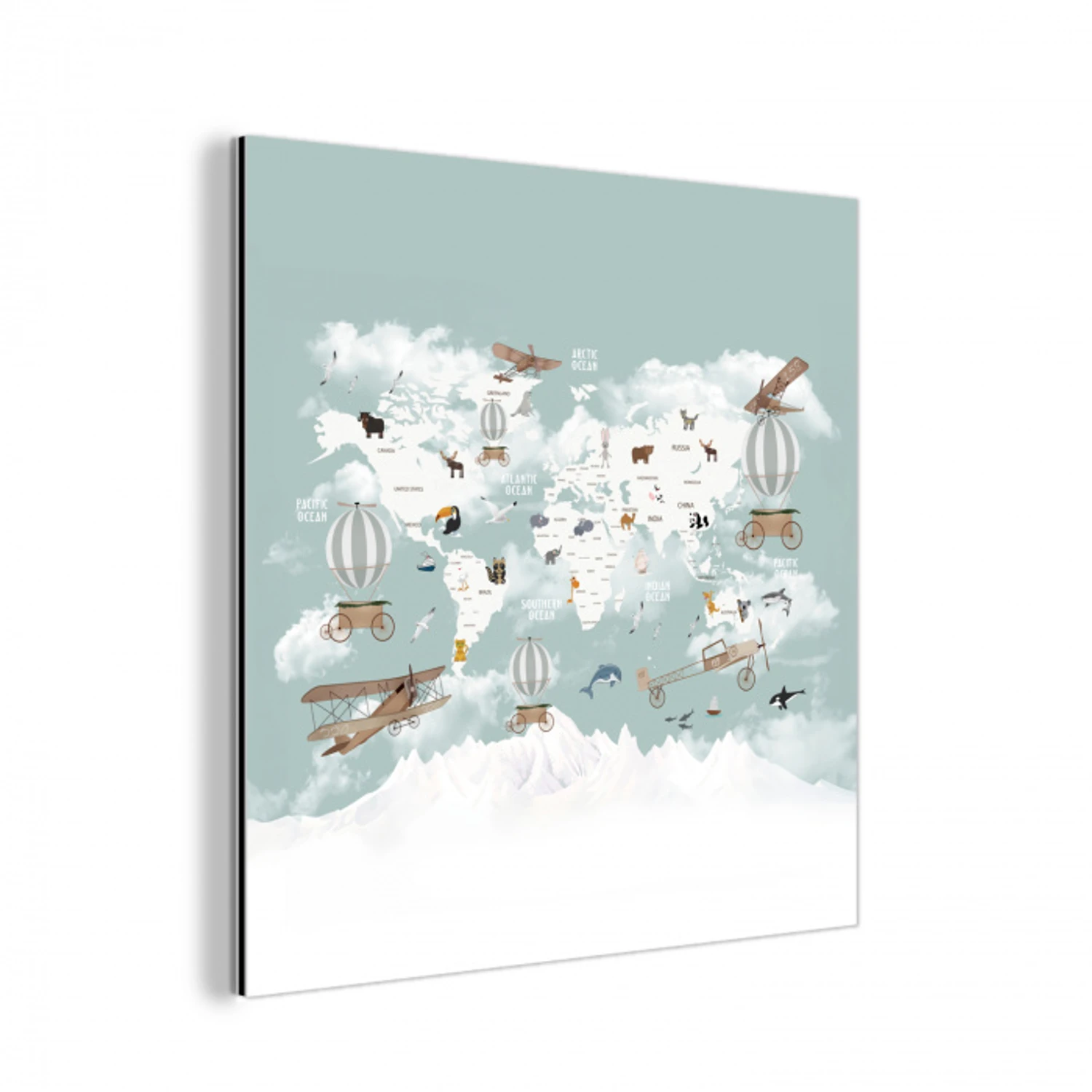 Wereldkaart - Kind - Vliegtuig aluminium wit klein -3d